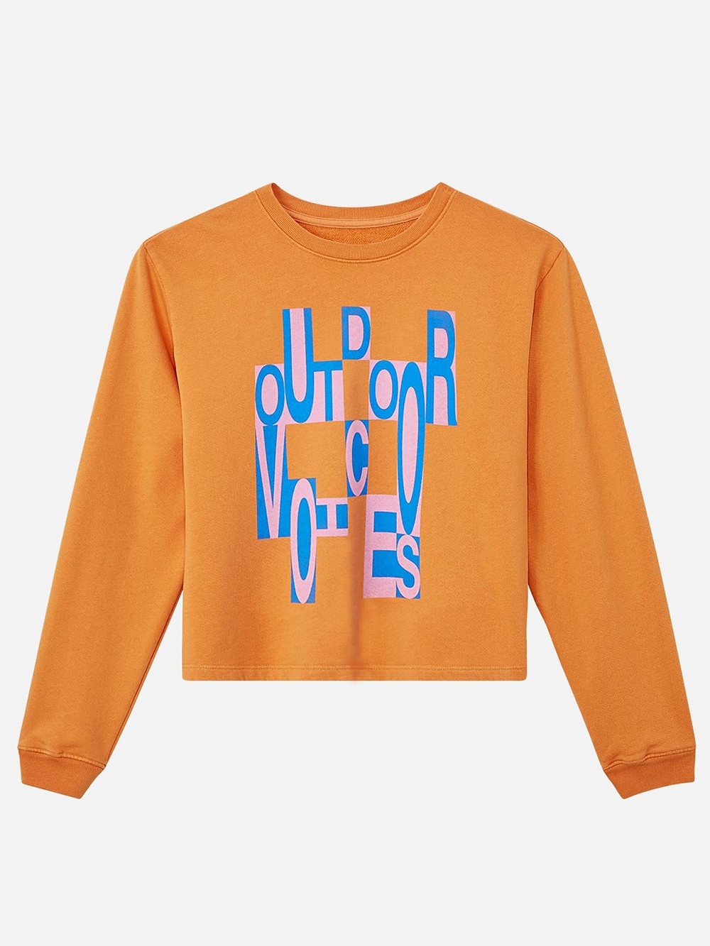 Outdoor Voices Orange Cropped Sweatshirt with Blue and Pink Graphic